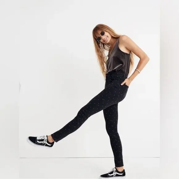 Madewell Black 9 Mid-Rise Skinny Jeans: Metallic Dot Edition